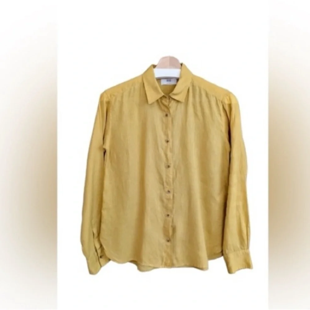 Uniqlo Premium Oversized 100% Linen Shirt Mustard Yellow Size Medium - Picture 2 of 7